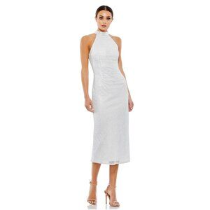NWT Mac Duggal High Neck Halter Sleeveless Midi Dress White 2 #8566